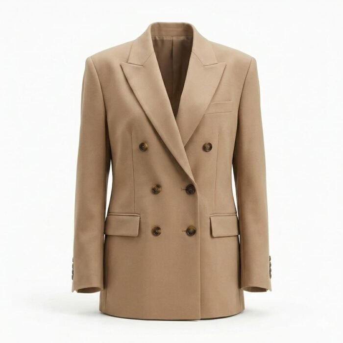 Sophisticated Camel Beige Double Breasted Blazer Jacket for Women | Blackstone Jackets - Image 1