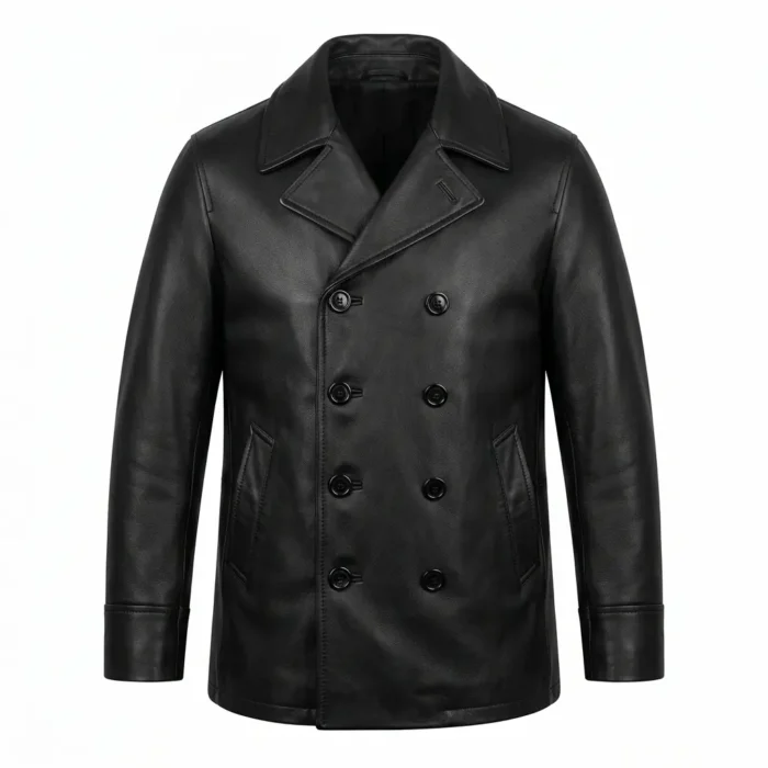 Classic Men's Black Leather Double Breasted Leather Coat Sale Blackstone Jackets