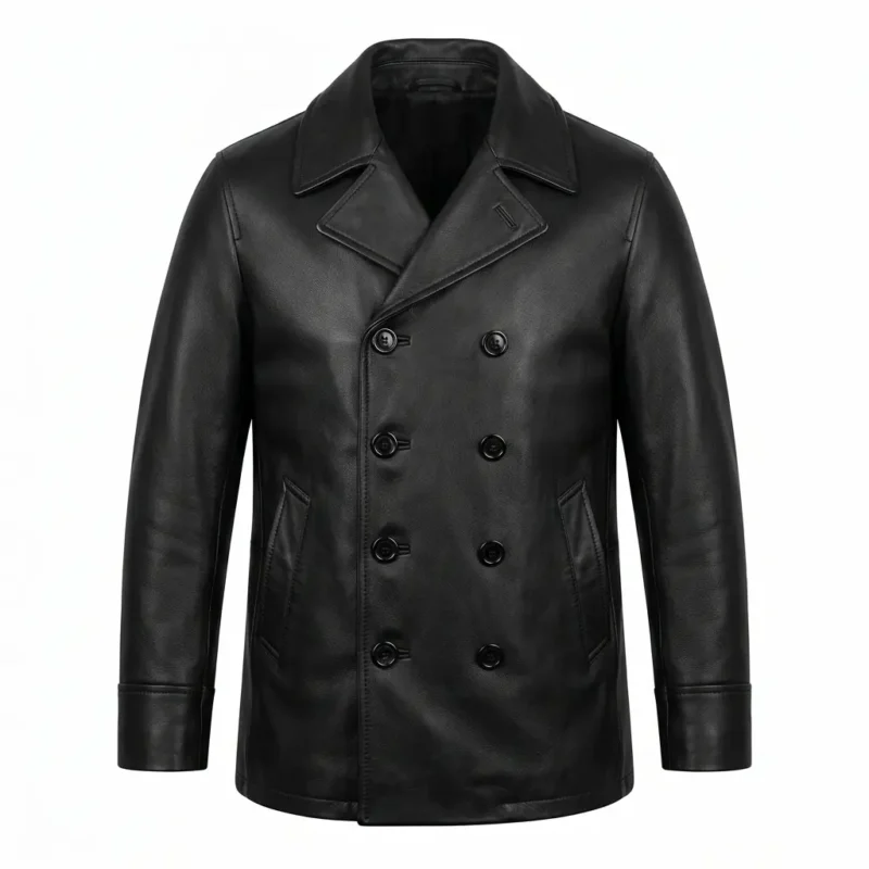 Classic Men's Black Leather Double Breasted Leather Coat Sale Blackstone Jackets