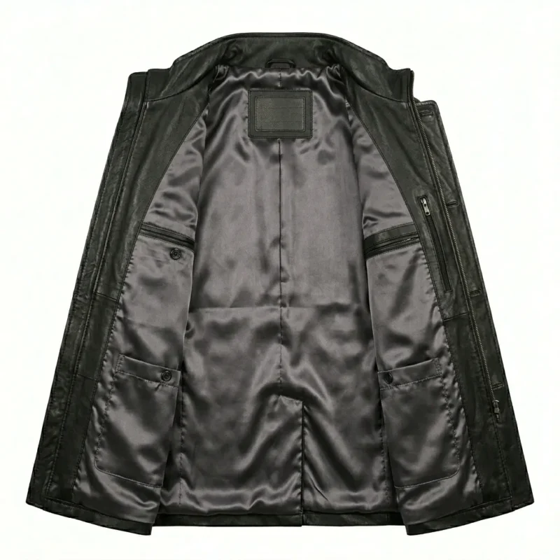 Classic Men's Black Leather Double Breasted Leather Coat Sale Blackstone Jackets