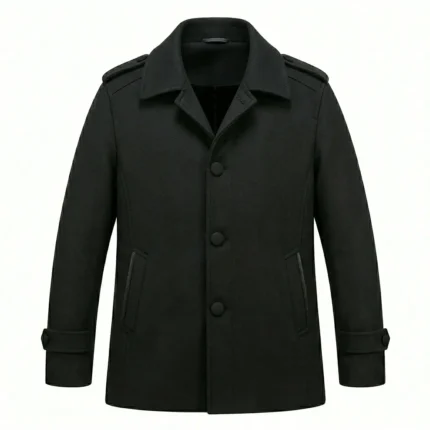 Classic Men's Black Wool Blend Top Coat Sale front Blackstone Jackets