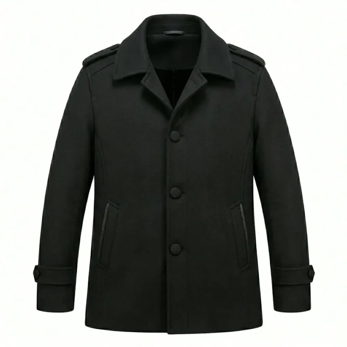 Classic Men's Black Wool Blend Top Coat Sale front Blackstone Jackets