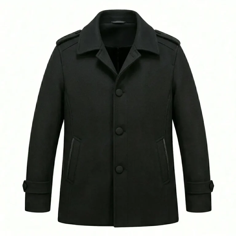 Classic Men's Black Wool Blend Top Coat Sale front Blackstone Jackets