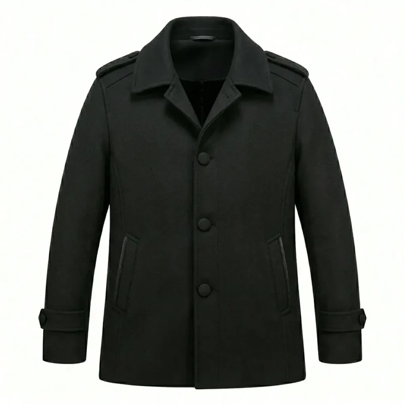 Classic Men's Black Wool Blend Top Coat Sale front Blackstone Jackets
