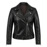 Crafted Women's Black Crocodile Embossed Leather Jacket Blackstone Jackets