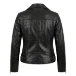 Crafted Women's Black Crocodile Embossed Leather Jacket Blackstone Jackets Back View