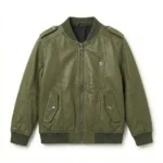 Deluxe Boys Kids Olive Green Leather Bomber Jacket Blackstone Jackets