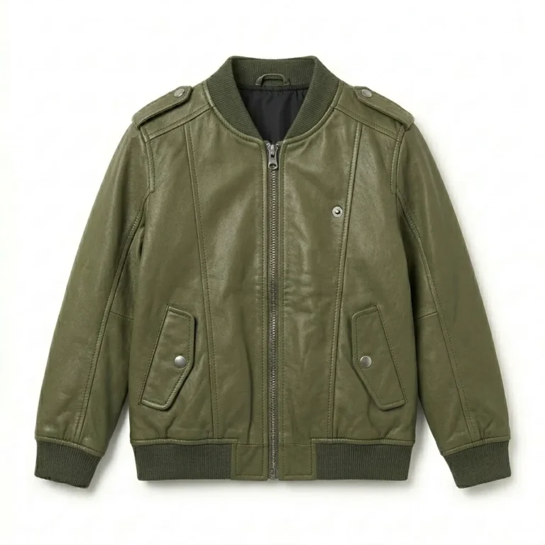 Deluxe Boys Kids Olive Green Leather Bomber Jacket Blackstone Jackets
