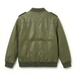 Deluxe Boys Kids Olive Green Leather Bomber Jacket Blackstone Jackets Back View