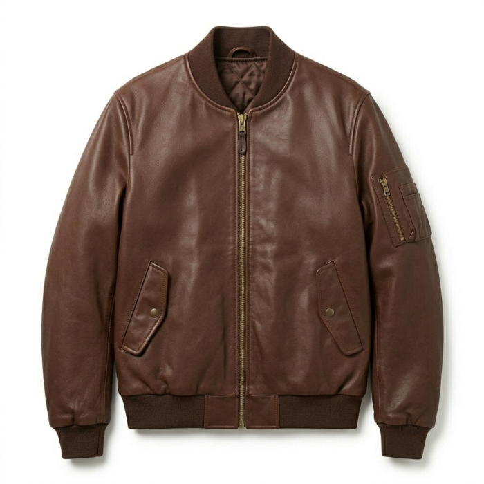 Deluxe Men's Brown MA-1 Leather Jacket Blackstone Jackets