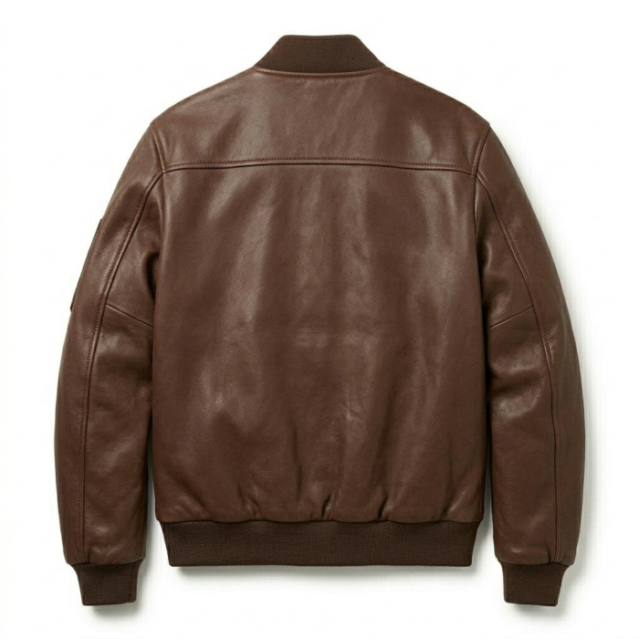 Deluxe Men's Brown MA-1 Leather Jacket Blackstone Jackets Back View