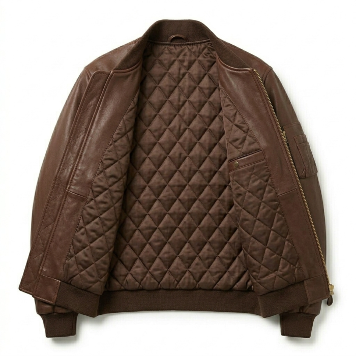 Deluxe Men's Brown MA-1 Leather Jacket Blackstone Jackets Inner View