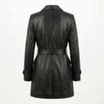 Deluxe Women's Black Leather Overcoat Stylish Belted Blackstone Jackets back view