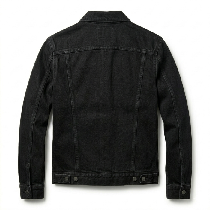 Designer Men's Black Denim Trucker Jacket Blackstone Jackets Back VIew