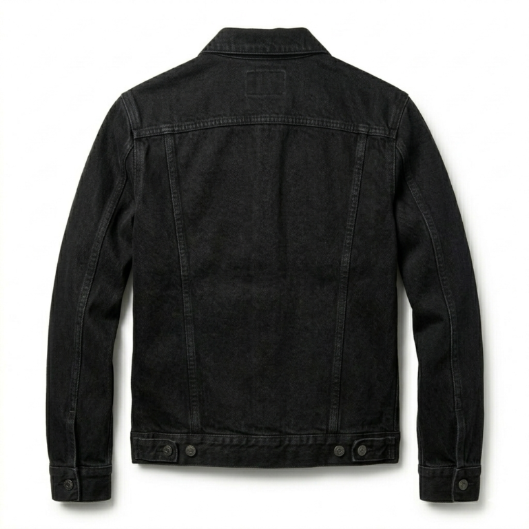 Designer Men's Black Denim Trucker Jacket Blackstone Jackets Back VIew