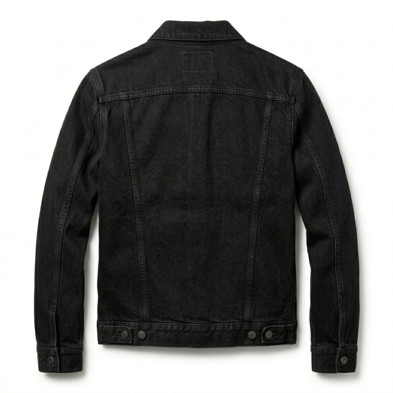 Designer Men's Black Denim Trucker Jacket Blackstone Jackets Back VIew