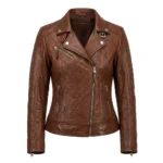 Designer Women's Black Leather Embossed Jacket Blackstone Jackets