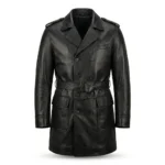 Elegant Men's Black Leather Trench Over Coat With Belt Sale Blackstone Jackets