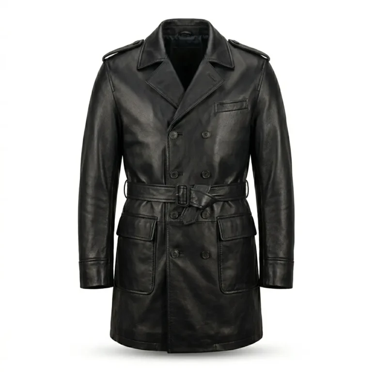 Elegant Men's Black Leather Trench Over Coat With Belt Sale Blackstone Jackets