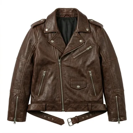 Elite Boys Kids Brown Leather Biker Jacket Blackstone Jackets