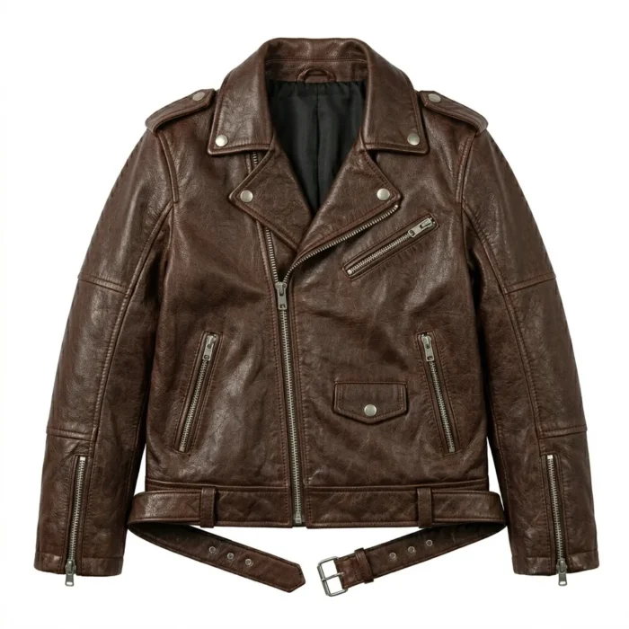 Elite Boys Kids Brown Leather Biker Jacket Blackstone Jackets