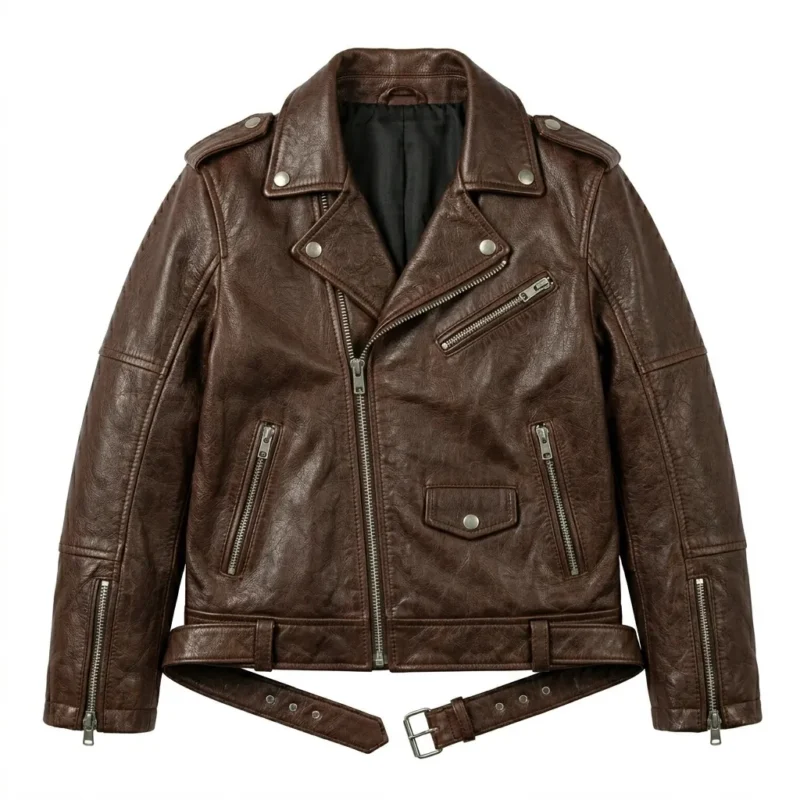 Elite Boys Kids Brown Leather Biker Jacket Blackstone Jackets