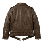 Elite Boys Kids Brown Leather Biker Jacket Blackstone Jackets Back View