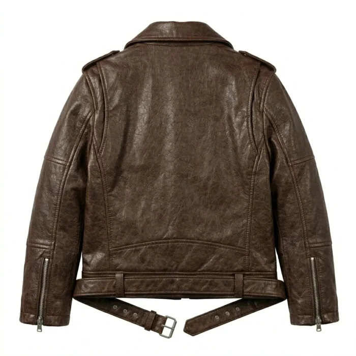 Elite Boys Kids Brown Leather Biker Jacket Blackstone Jackets Back View