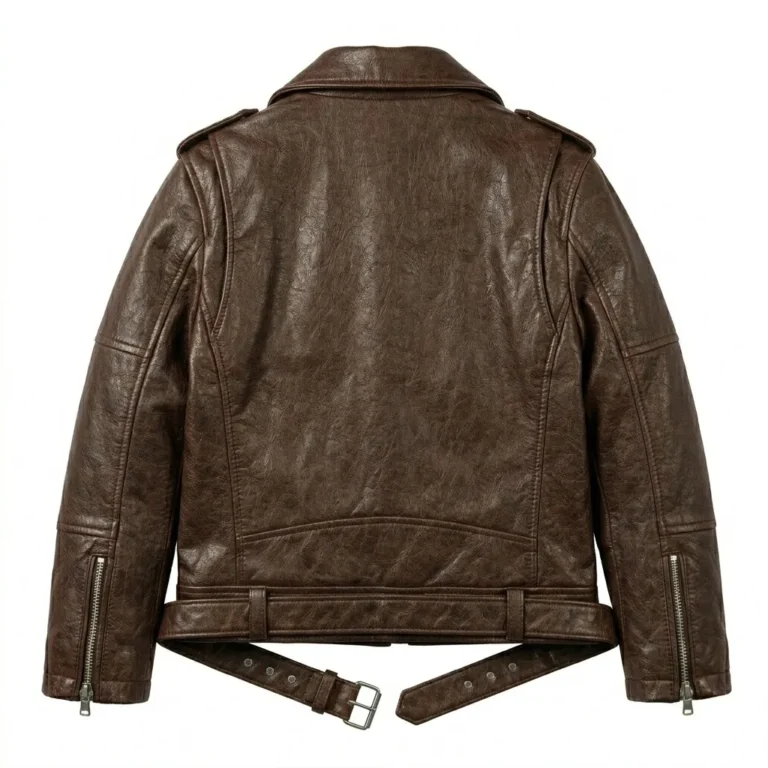 Elite Boys Kids Brown Leather Biker Jacket Blackstone Jackets Back View