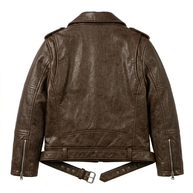 Elite Boys Kids Brown Leather Biker Jacket Blackstone Jackets Back View