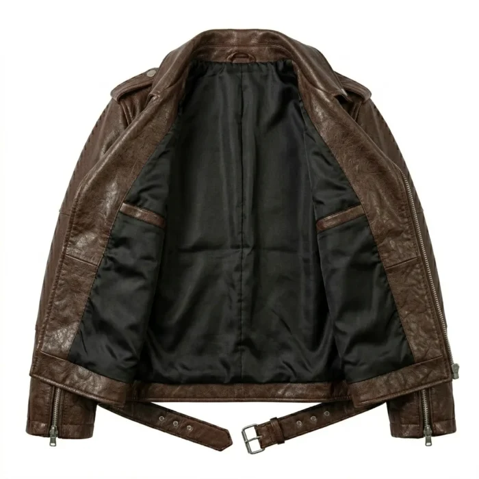 Elite Boys Kids Brown Leather Biker Jacket Blackstone Jackets Inner View