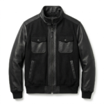Elite Men's Black Wool Leather Jacket Blackstone Jackets