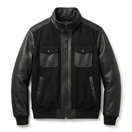 Elite Men's Black Wool Leather Jacket Blackstone Jackets