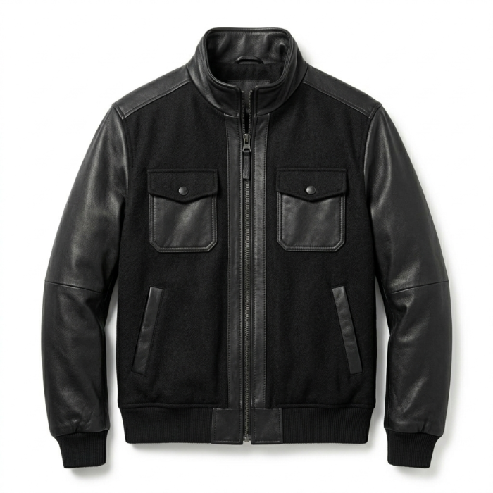 Elite Men's Black Wool Leather Jacket Blackstone Jackets Elite Men's Black Wool Leather Jacket Blackstone Jackets