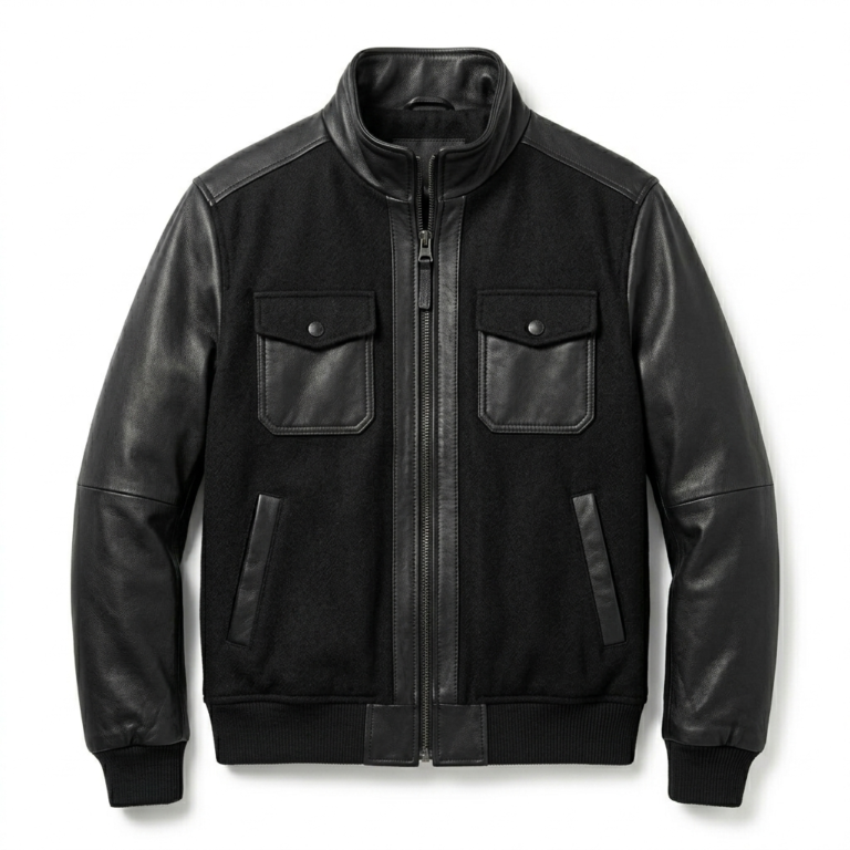 Elite Men's Black Wool Leather Jacket Blackstone Jackets