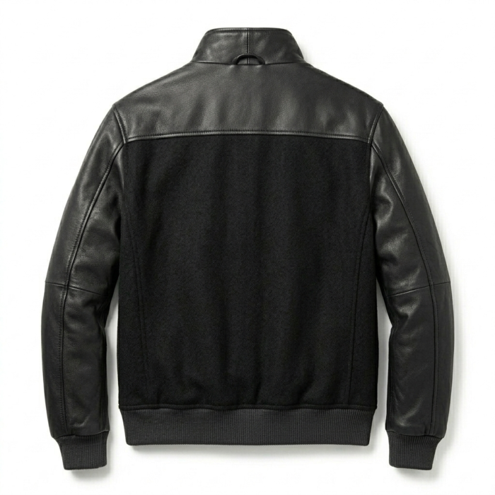 Elite Men's Black Wool Leather Jacket Blackstone Jackets Back View