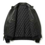 Elite Men's Black Wool Leather Jacket Blackstone Jackets Inner View