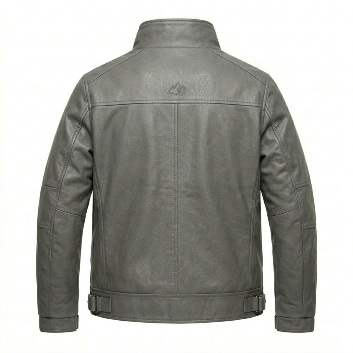 Executive Men's Grey Leather Cropped Jacket Blackstone Jackets Back View