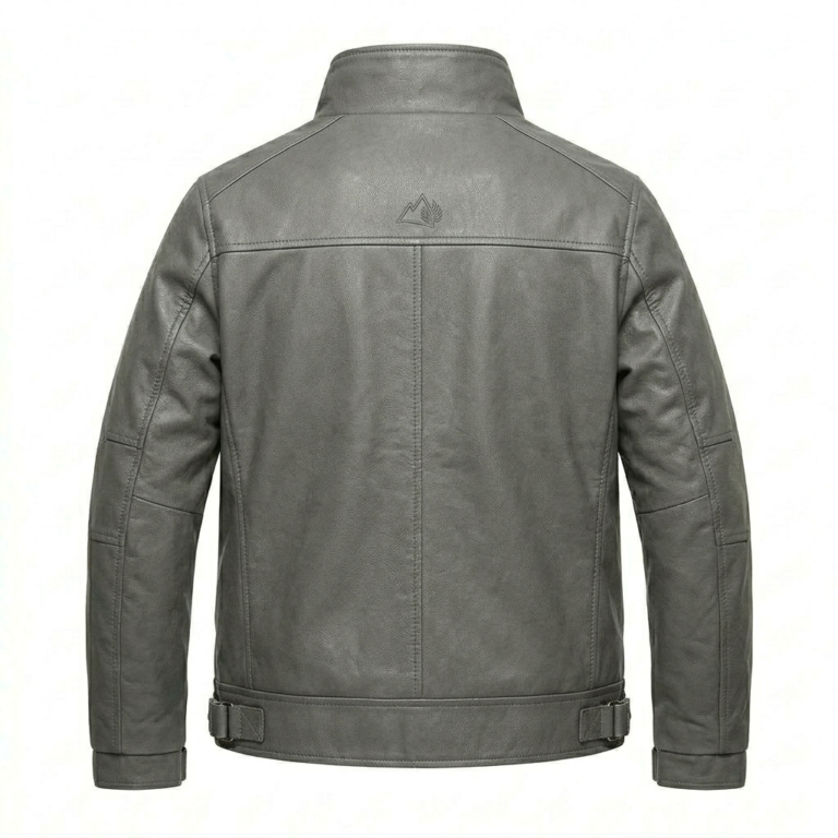 Executive Men's Grey Leather Cropped Jacket Blackstone Jackets Back View
