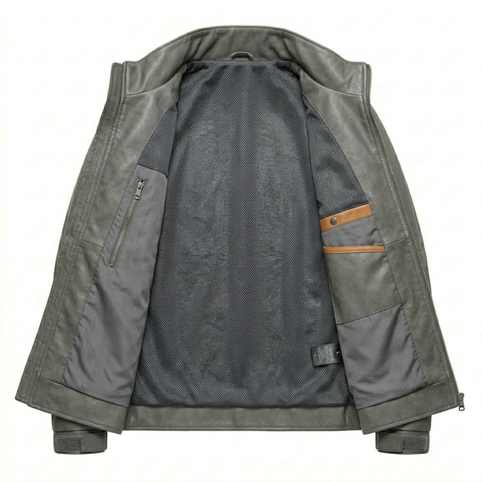 Executive Men's Grey Leather Cropped Jacket Blackstone Jackets Inner View