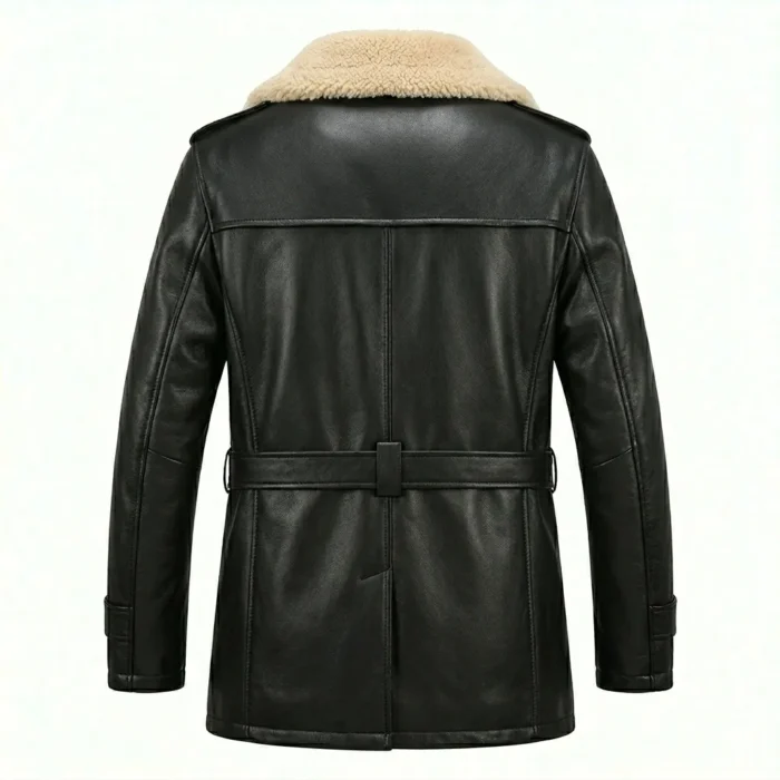 Exquisite Men's Black Leather Shearling Belted Coat Sale | Blackstone Jackets