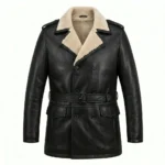 Exquisite Men's Black Leather Shearling Belted Coat Sale | Blackstone Jackets