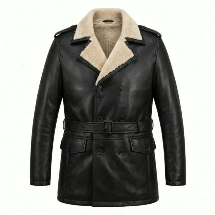 Exquisite Men's Black Leather Shearling Belted Coat Sale | Blackstone Jackets