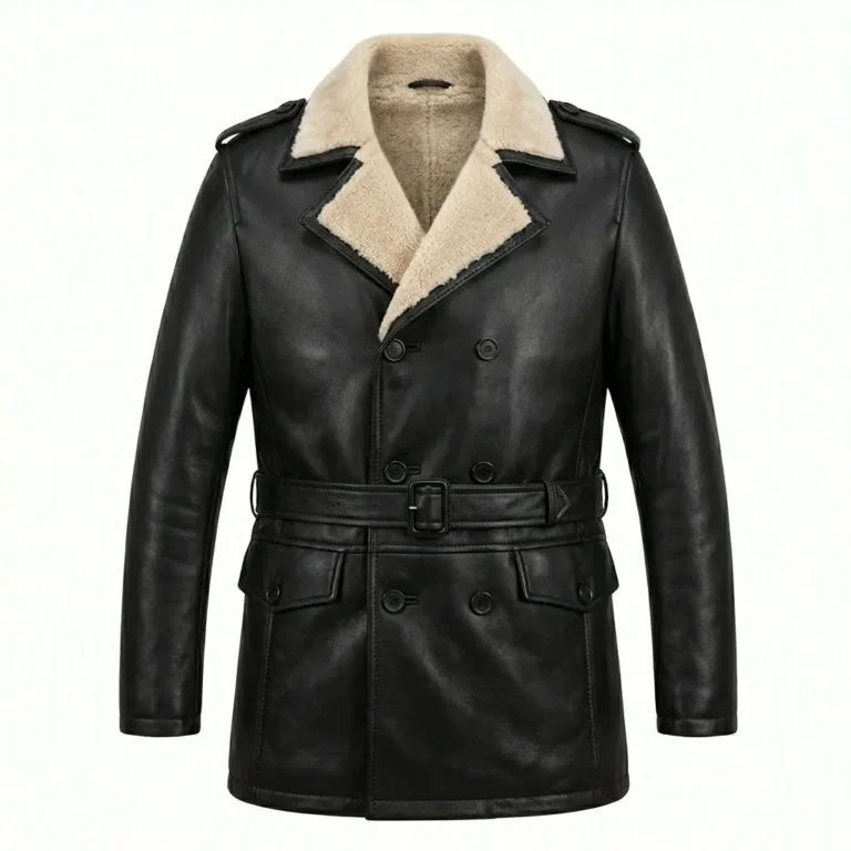 Exquisite Men's Black Leather Shearling Belted Coat Sale | Blackstone Jackets