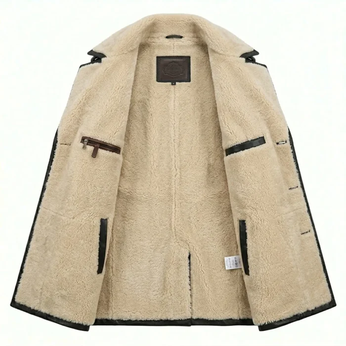 Exquisite Men's Black Leather Shearling Belted Coat Sale | Blackstone Jackets