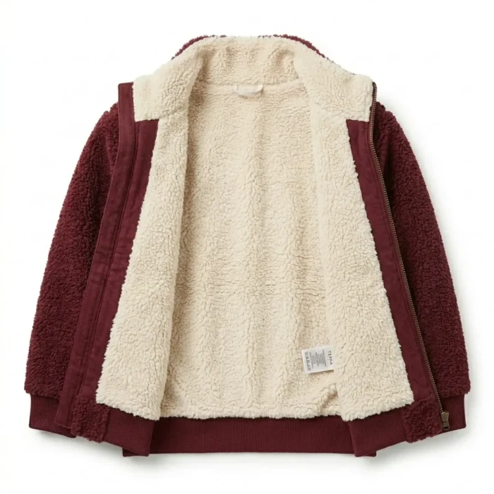 Finest Boys Kids Maroon Sherpa Jacket Soft Fleece Blackstone Jackets Inner View