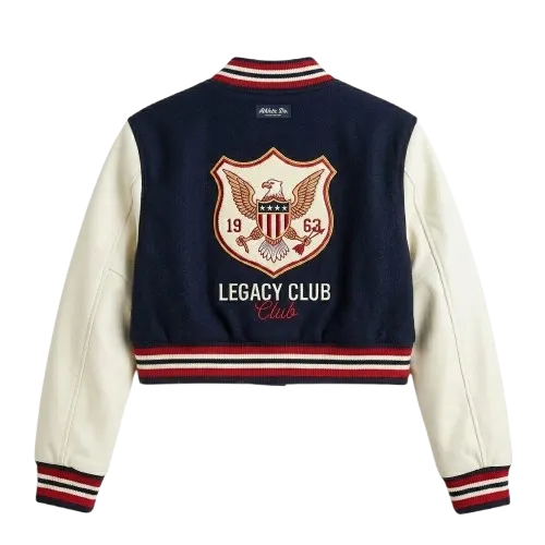 Handcrafted Girls Kids Blue Wool Varsity Jacket Blackstone Jackets Back View