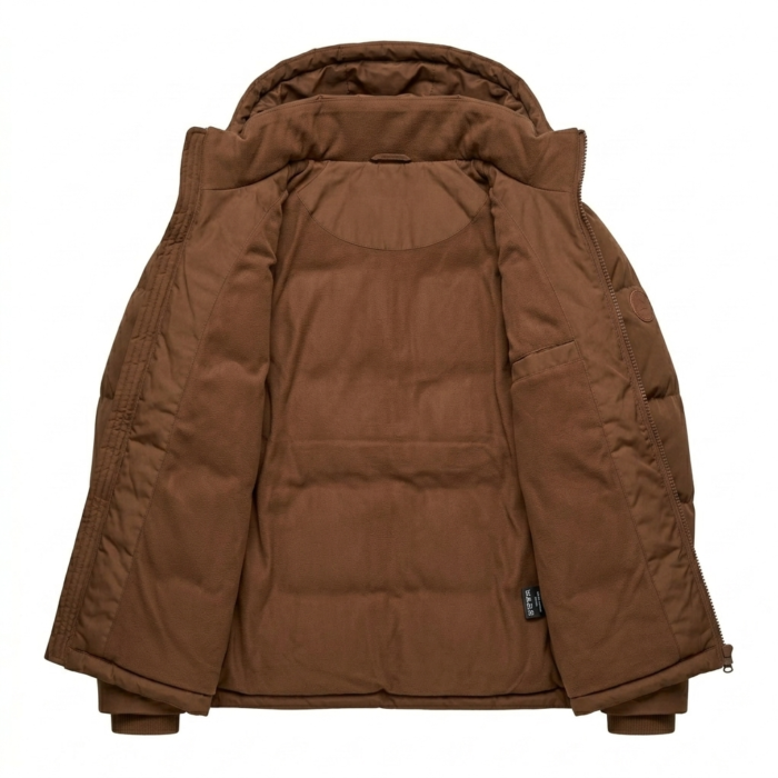Handcrafted Men's Brown Quilted Puffer Jacket Blackstone Jackets Inner View