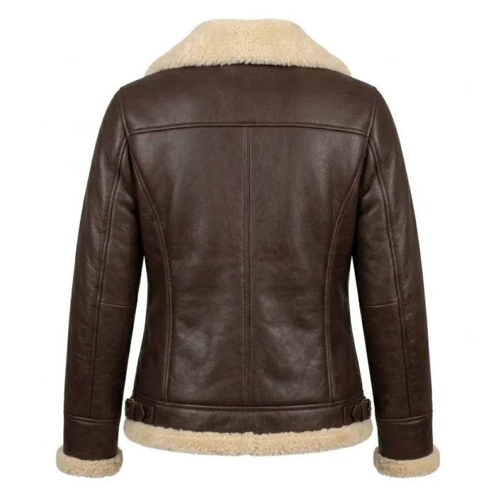 Heritage Inspired Women's Brown Shearling Leather Jacket Blackstone Jackets Back View