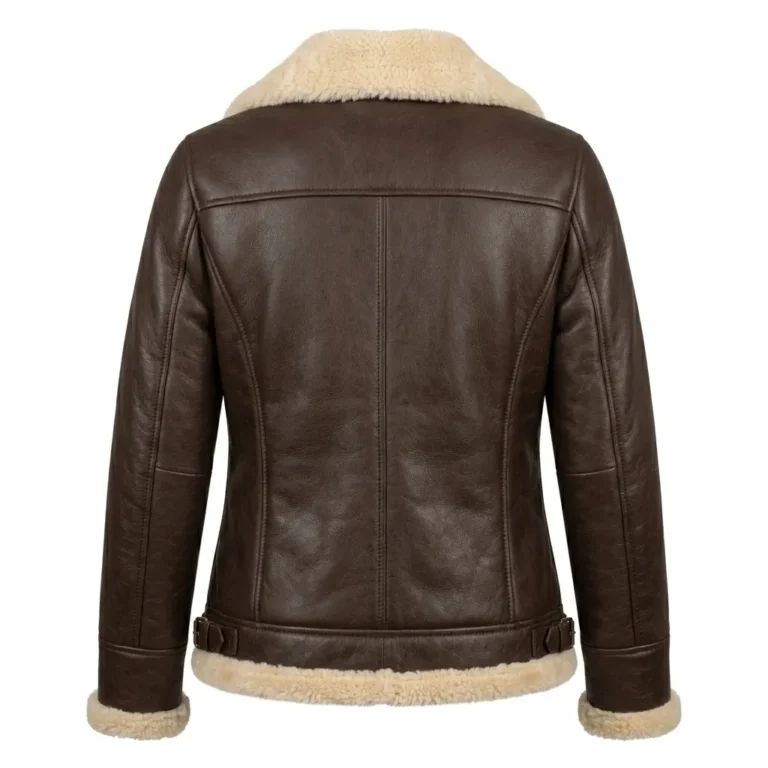 Heritage Inspired Women's Brown Shearling Leather Jacket Blackstone Jackets Back View